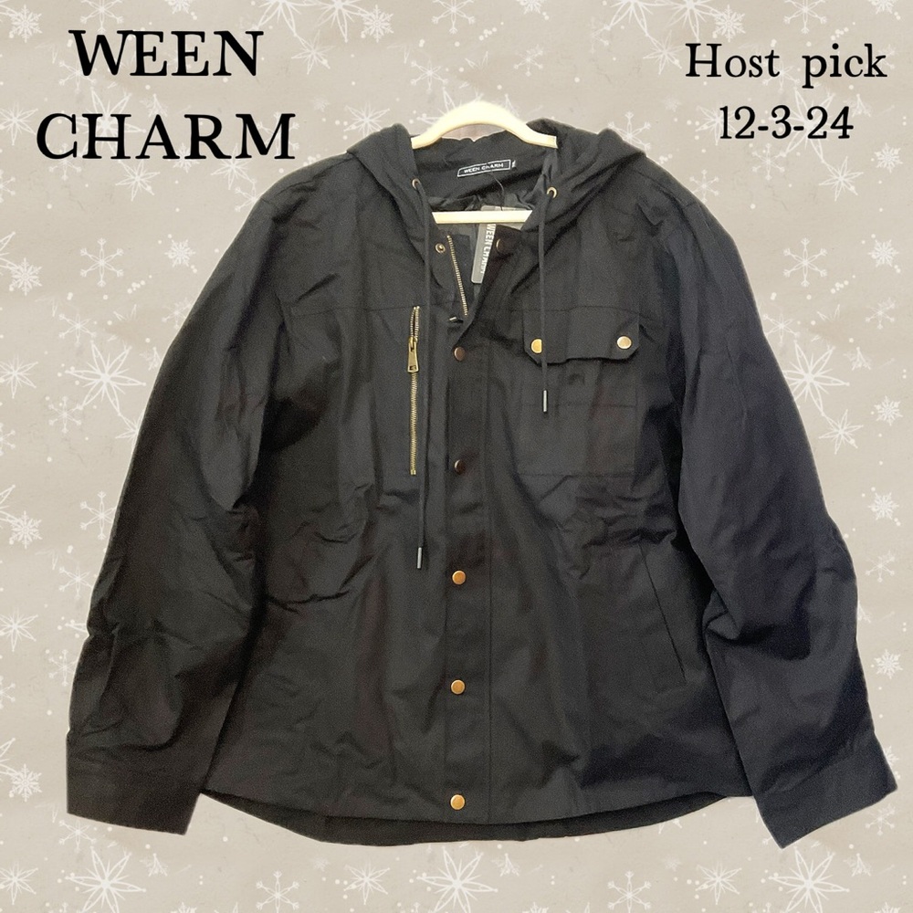 WEEN CHARM Men’s Black Hooded Winter Jacket..NWT…2XL 27" chest  28" length
